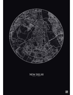 Affiche New Delhi – Poster carte de ville 10km | Gravura – Fond foncé
