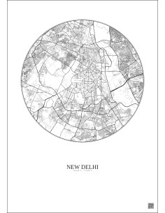 Affiche New Delhi – Poster carte de ville 10km | Gravura – Fond clair