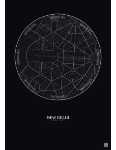Affiche New Delhi – Poster carte de ville 2.5km | Gravura – Fond foncé