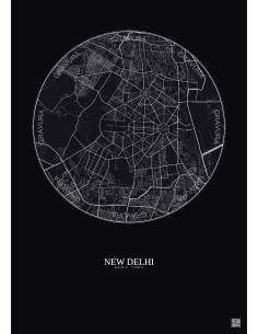 Affiche New Delhi – Poster carte de ville 6km | Gravura – Fond foncé
