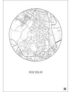 Affiche New Delhi – Poster carte de ville 6km | Gravura – Fond clair