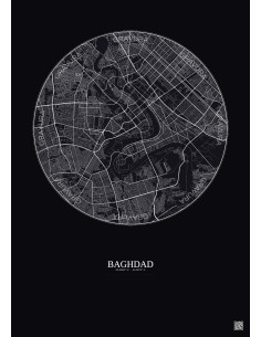 Affiche Baghdad – Poster carte de ville 10km | Gravura – Fond foncé