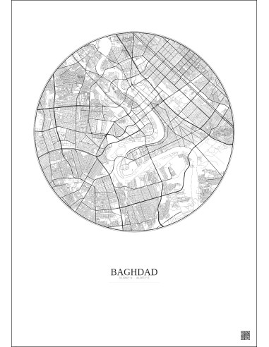 Affiche Baghdad – Poster carte de ville 10km | Gravura – Fond clair