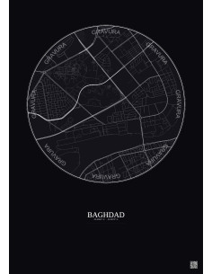 Affiche Baghdad – Poster carte de ville 2.5km | Gravura – Fond foncé
