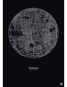 Affiche Tehran – Poster carte de ville 10km | Gravura – Fond foncé
