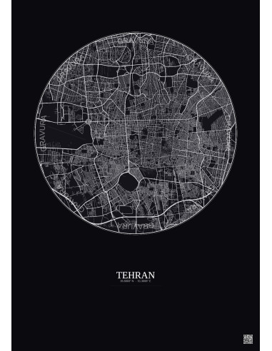 Affiche Tehran – Poster carte de ville 10km | Gravura – Fond foncé