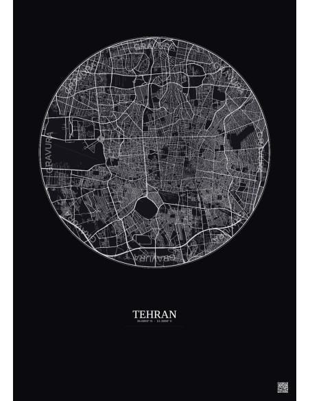 Affiche Tehran – Poster carte de ville 10km | Gravura – Fond foncé