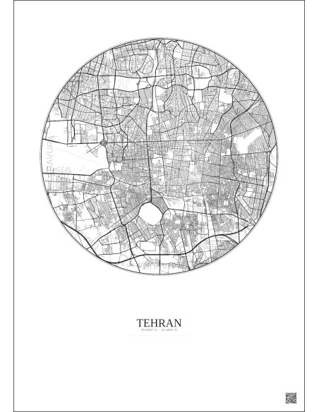 Affiche Tehran – Poster carte de ville 10km | Gravura – Fond clair