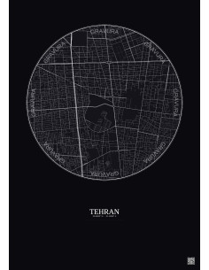 Affiche Tehran – Poster carte de ville 2.5km | Gravura – Fond foncé
