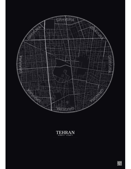 Affiche Tehran – Poster carte de ville 2.5km | Gravura – Fond foncé