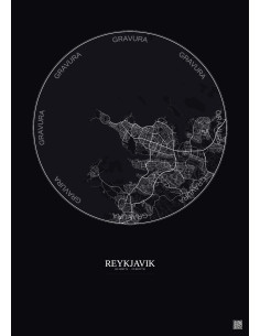 Affiche Reykjavik – Poster carte de ville 10km | Gravura – Fond foncé