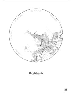 Affiche Reykjavik – Poster carte de ville 10km | Gravura – Fond clair