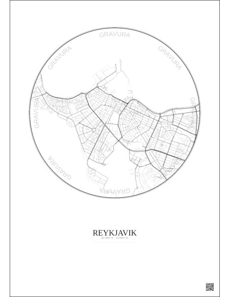 Affiche Reykjavik – Poster carte de ville 2.5km | Gravura – Fond clair