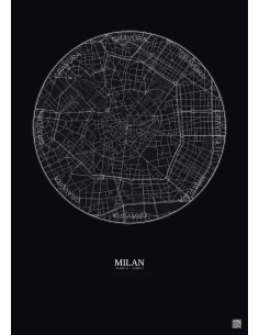 Affiche Milan – Poster carte de ville 2.5km | Gravura – Fond foncé