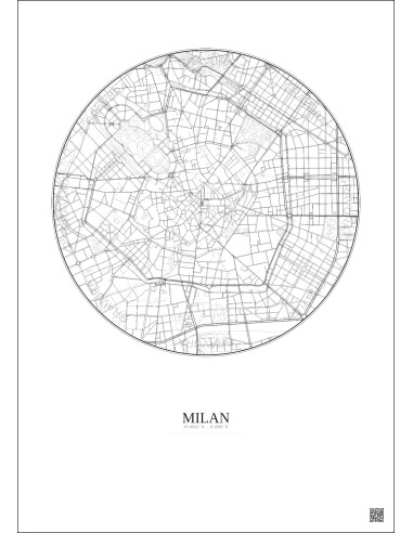 Affiche Milan – Poster carte de ville 2.5km | Gravura – Fond clair