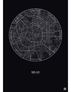 Affiche Milan – Poster carte de ville 5km | Gravura – Fond foncé
