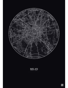 Affiche Milan – Poster carte de ville 10km | Gravura – Fond foncé