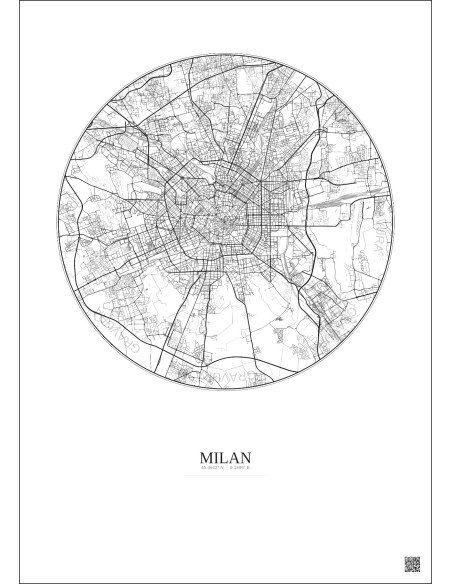 Milan City Map Poster 10km | Gravura – Light background