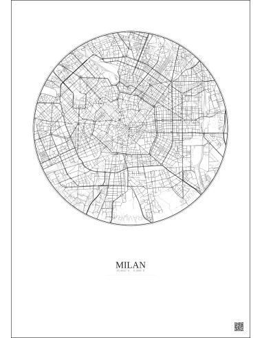 Affiche Milan – Poster carte de ville 5km | Gravura – Fond clair