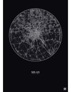 Affiche Milan – Poster carte de ville 20km | Gravura – Fond foncé