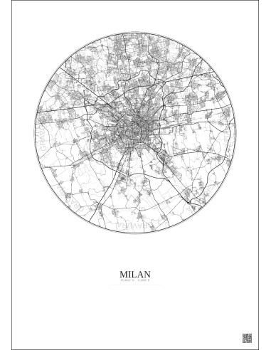 Affiche Milan – Poster carte de ville 20km | Gravura – Fond clair