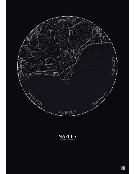 Naples City Map Poster 2.5km | Gravura – Dark background