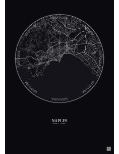 Affiche Naples – Poster carte de ville 10km | Gravura – Fond foncé