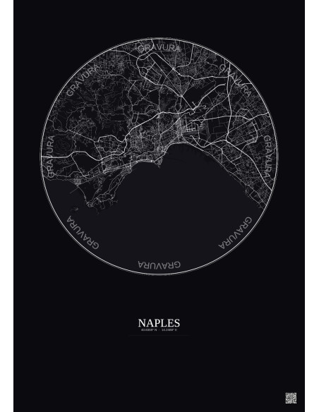 Affiche Naples – Poster carte de ville 10km | Gravura – Fond foncé