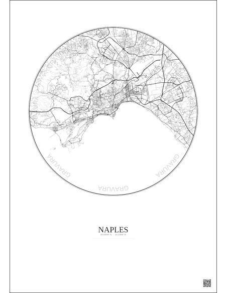 Affiche Naples – Poster carte de ville 10km | Gravura – Fond clair