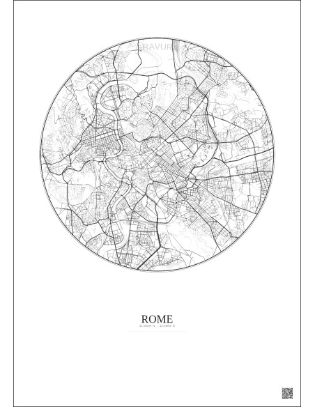Rome City Map Poster 6km | Gravura – Light background