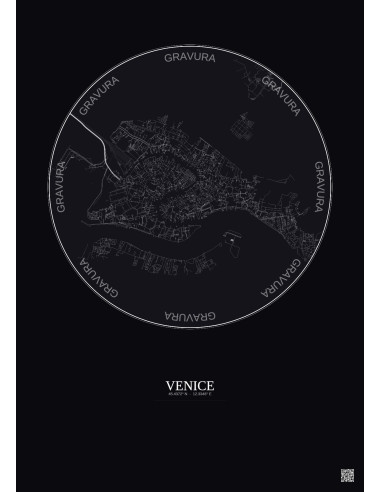 Affiche Venice – Poster carte de ville 2.5km | Gravura – Fond foncé