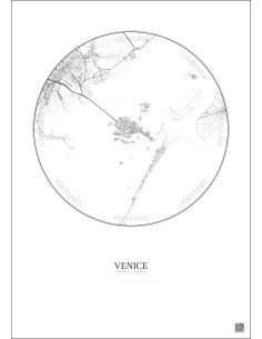 Affiche Venice – Poster carte de ville 10km | Gravura – Fond clair