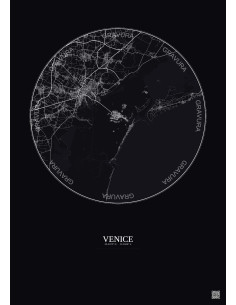 Affiche Venice – Poster carte de ville 20km | Gravura – Fond foncé
