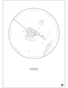 Affiche Venice – Poster carte de ville 5km | Gravura – Fond clair