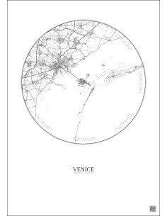 Affiche Venice – Poster carte de ville 20km | Gravura – Fond clair