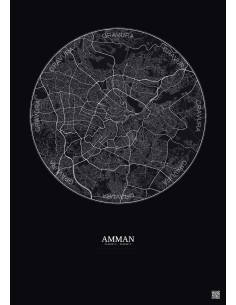 Affiche Amman – Poster carte de ville 10km | Gravura – Fond foncé
