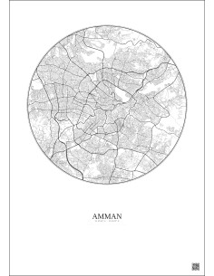 Affiche Amman – Poster carte de ville 10km | Gravura – Fond clair