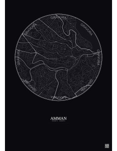 Affiche Amman – Poster carte de ville 2.5km | Gravura – Fond foncé