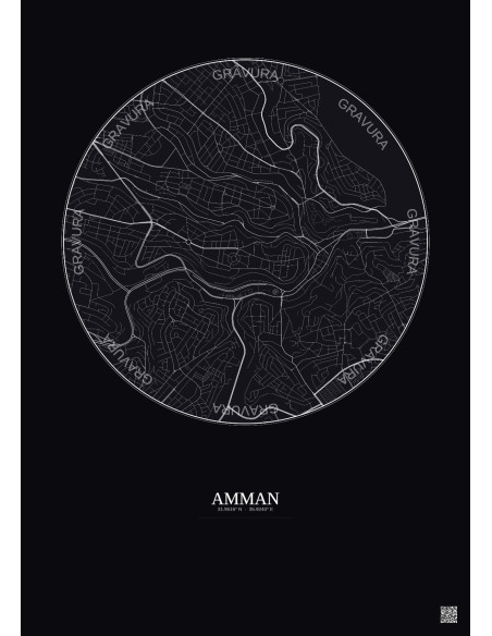 Affiche Amman – Poster carte de ville 2.5km | Gravura – Fond foncé