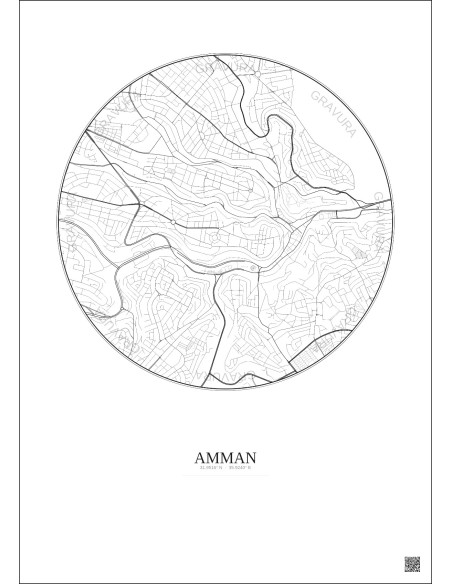 Affiche Amman – Poster carte de ville 2.5km | Gravura – Fond clair