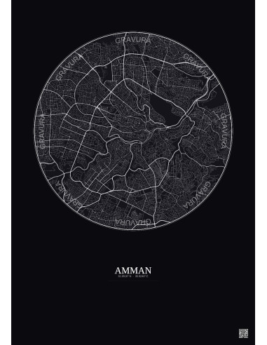 Amman City Map Poster 6km | Gravura – Dark background