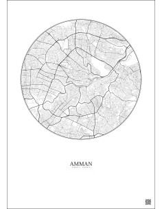Affiche Amman – Poster carte de ville 6km | Gravura – Fond clair