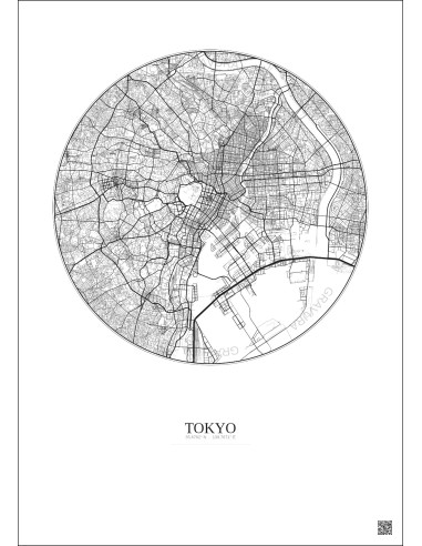 Affiche Tokyo – Poster carte de ville 10km | Gravura – Fond clair