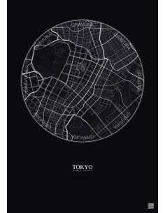 Affiche Tokyo – Poster carte de ville 2.5km | Gravura – Fond foncé