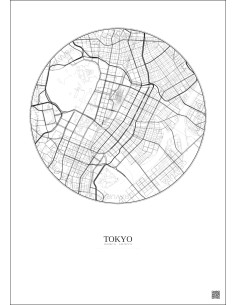 Affiche Tokyo – Poster carte de ville 2.5km | Gravura – Fond clair
