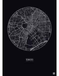Affiche Tokyo – Poster carte de ville 6km | Gravura – Fond foncé