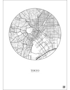 Affiche Tokyo – Poster carte de ville 6km | Gravura – Fond clair
