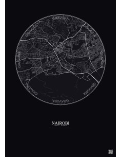 Affiche Nairobi – Poster carte de ville 10km | Gravura – Fond foncé
