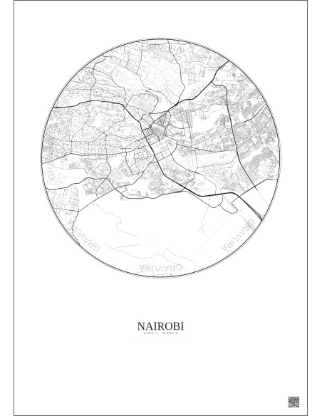Affiche Nairobi – Poster carte de ville 10km | Gravura – Fond clair