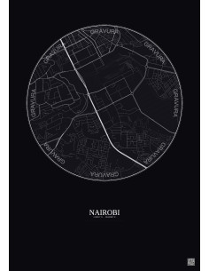 Affiche Nairobi – Poster carte de ville 2.5km | Gravura – Fond foncé